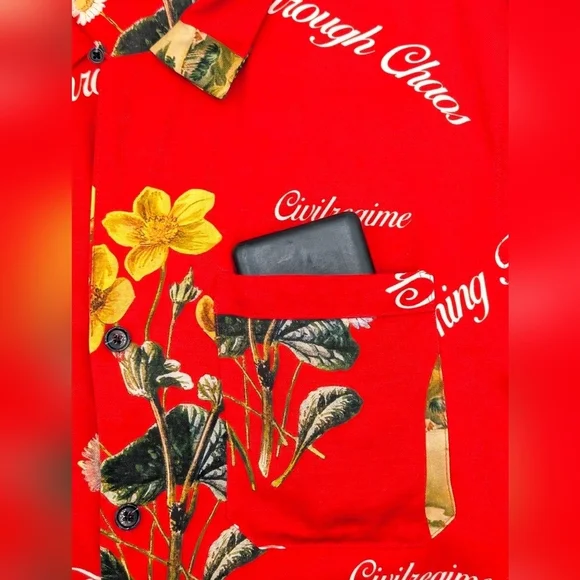 CivilRegime Tropical Flair Button Down Casual Shirt Red Yellow Mens Size Large - Picture 8 of 17